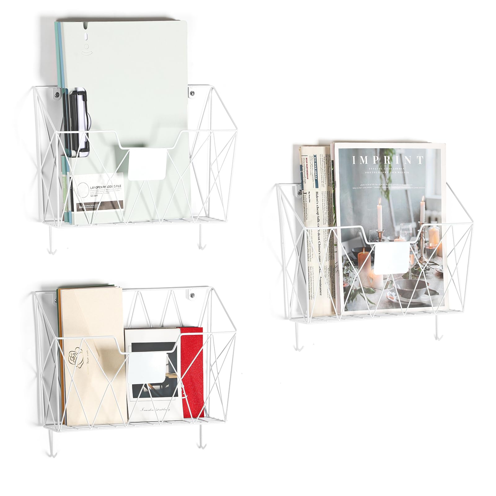 Porta documenti da parete con 6 tasche, organizer da parete, per documenti, appunti e riviste, supporto da parete per ufficio e casa, bianco