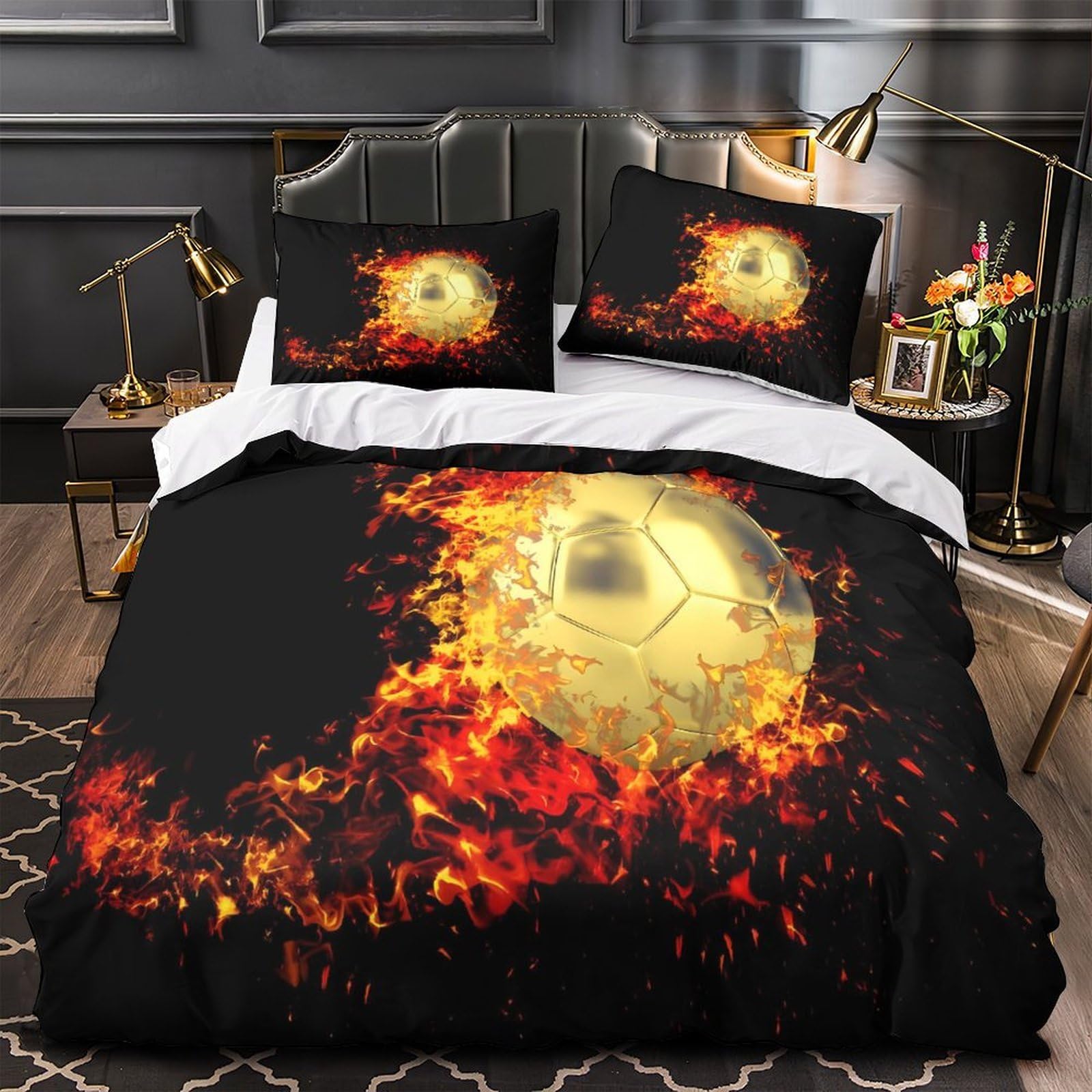 Housse de couette football 3D hypoallergénique, douceur et confort ado