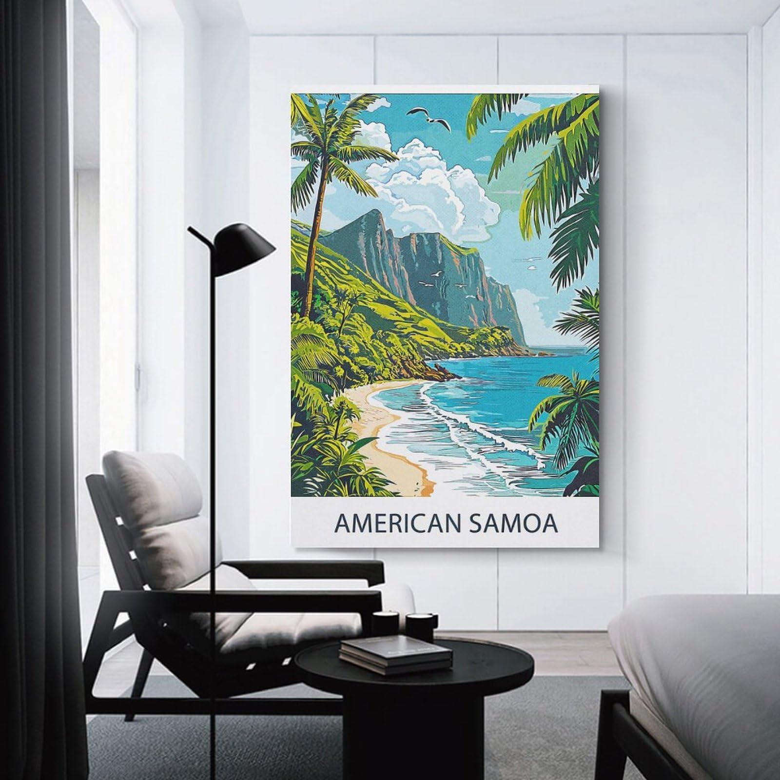 Junmoney American Samoa Beach Scene Wall Picture Print 24x36inch(60x90cm), for Corridors, Hallways Or Apartment Entries, Wall Decor to Refresh Empty Corners