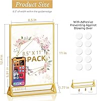 Vista 3 de Soporte acrílico para letreros transparentes de 8.5 x 11 pulgadas, soporte para volante de doble cara, soporte de menú de mesa para número de mesa