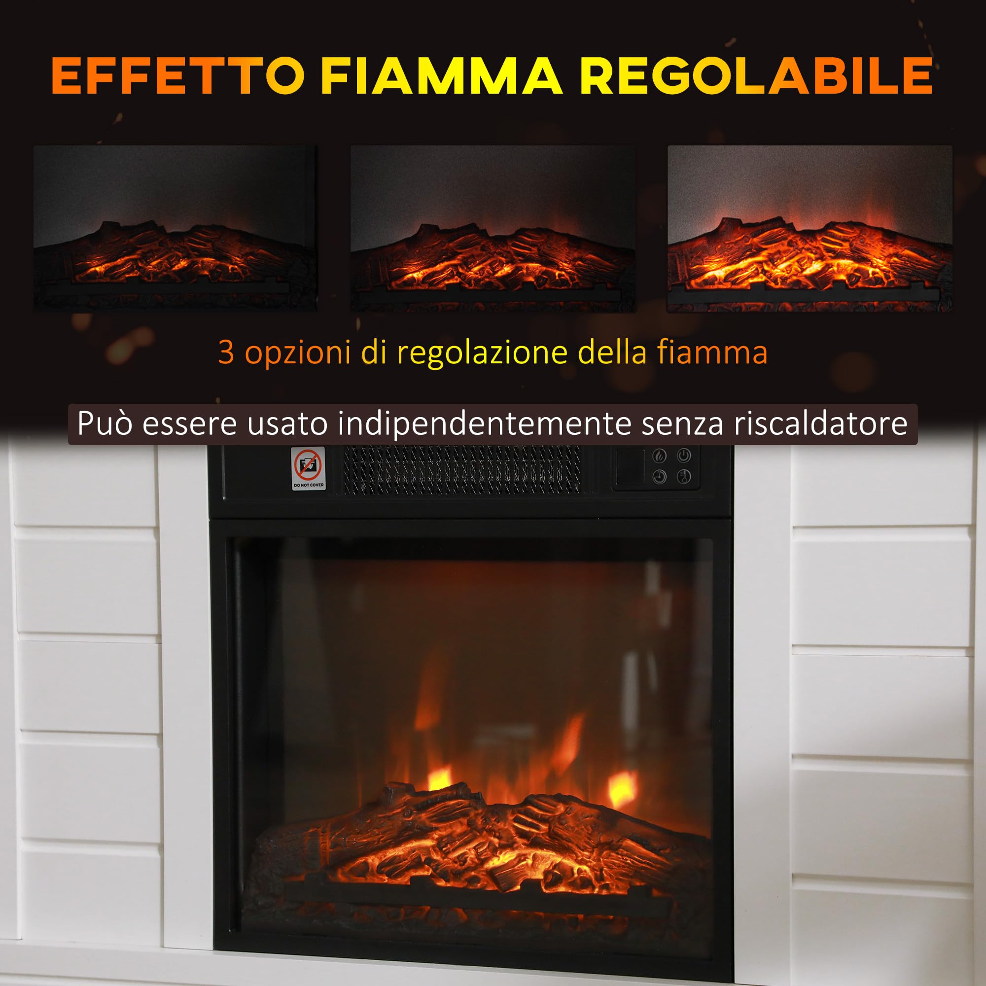 HOMCOM Camino Elettrico con Effetto Fiamma 3D, 97cm 1800W Caminetto Elettrico con Spegnimento Automatico, Risacaldamento Regolabile, Termostato, Timer e Telecomando per Soggiorno, 30㎡, Bianco