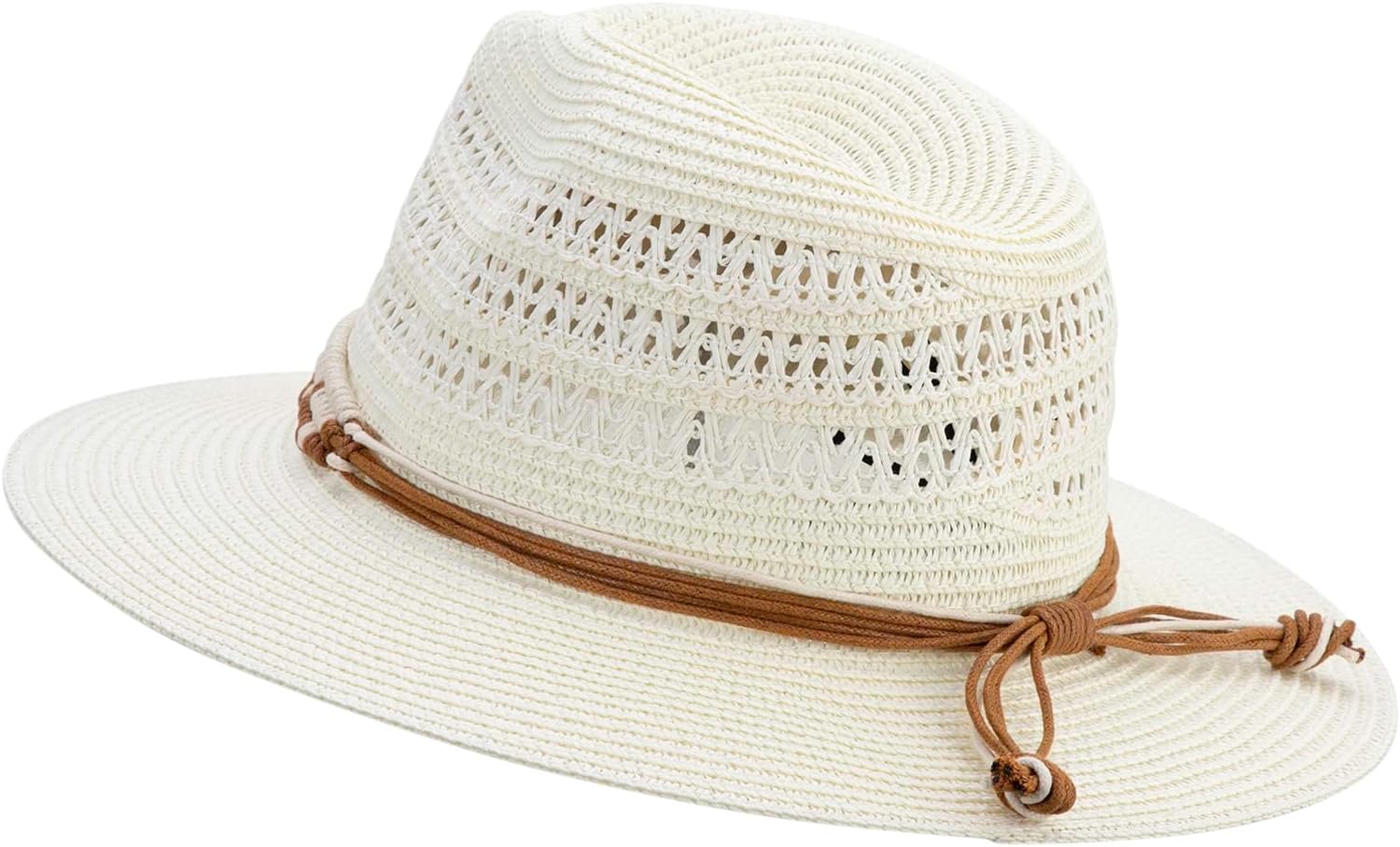 Jeanne Simmons Women's 3" Brim Straw Fedora Hat with Knotted Band