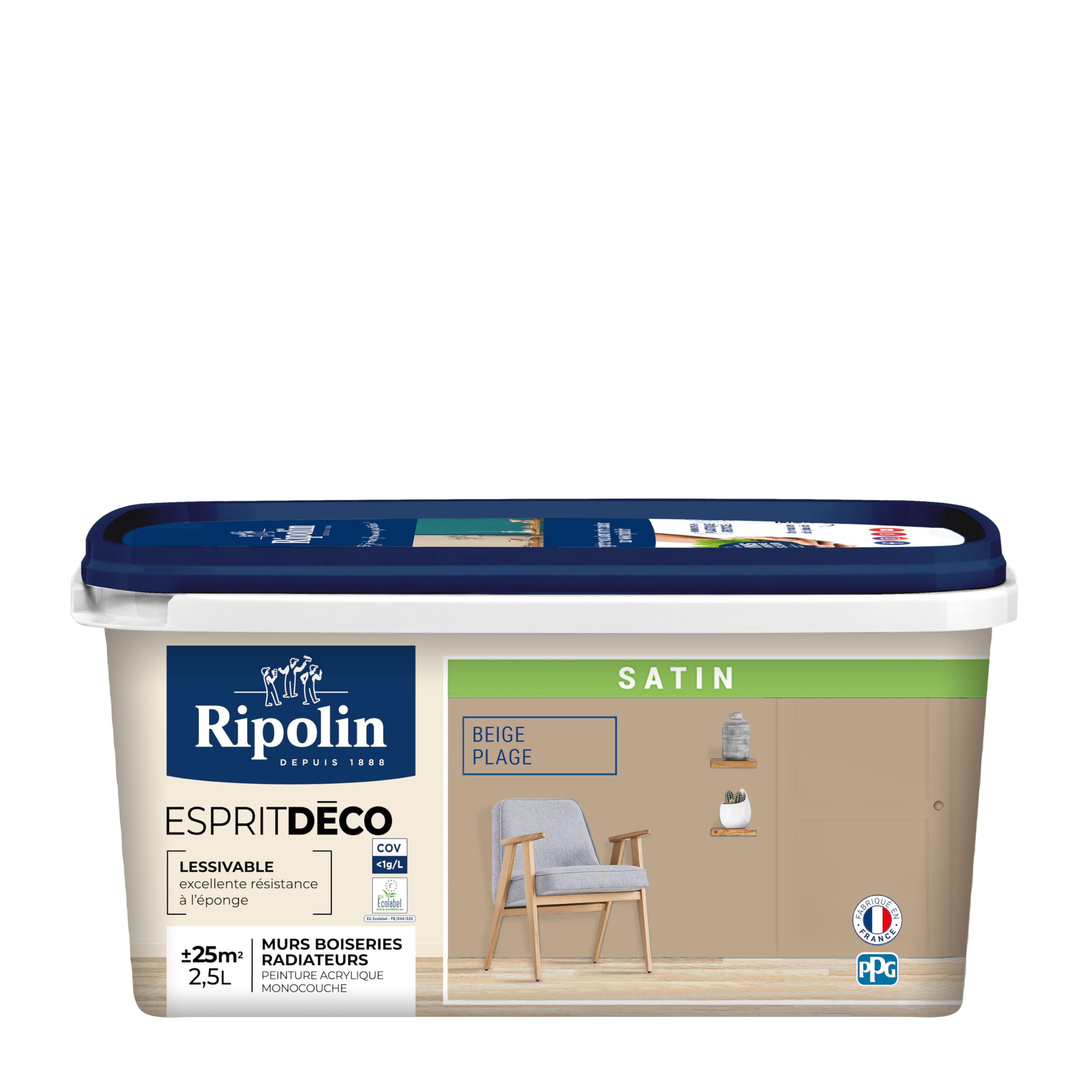 Peinture intérieure satin Ripolin beige plage pour murs boiseries radiateurs