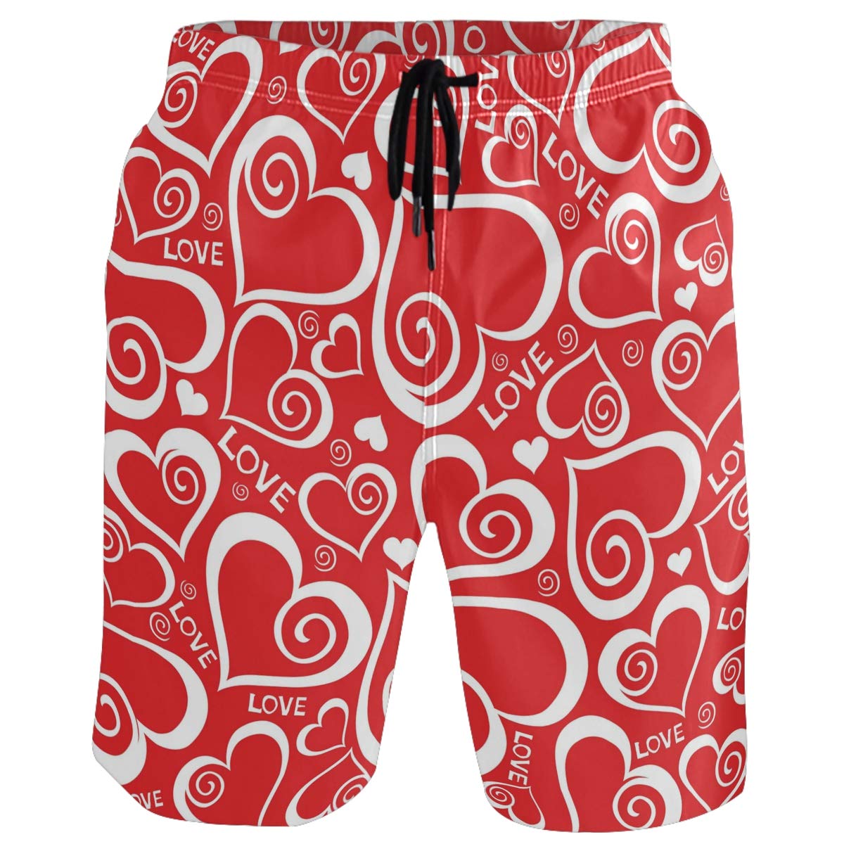 visesunny Men Swim Trunks Swimming Beach Surfing Board Shorts Swimwear Quick Dry Mesh Lining Bathing Suits with Pockets, Love Heart, Medium