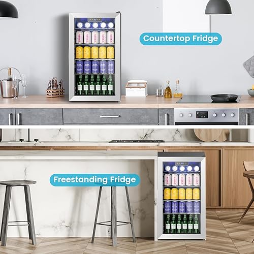Miniatura 8 de Refrigerador y enfriador de bebidas de 17 pulgadas, mini refrigerador de bebidas de 116 latas con puerta de vidrio reversible para refrescos,
