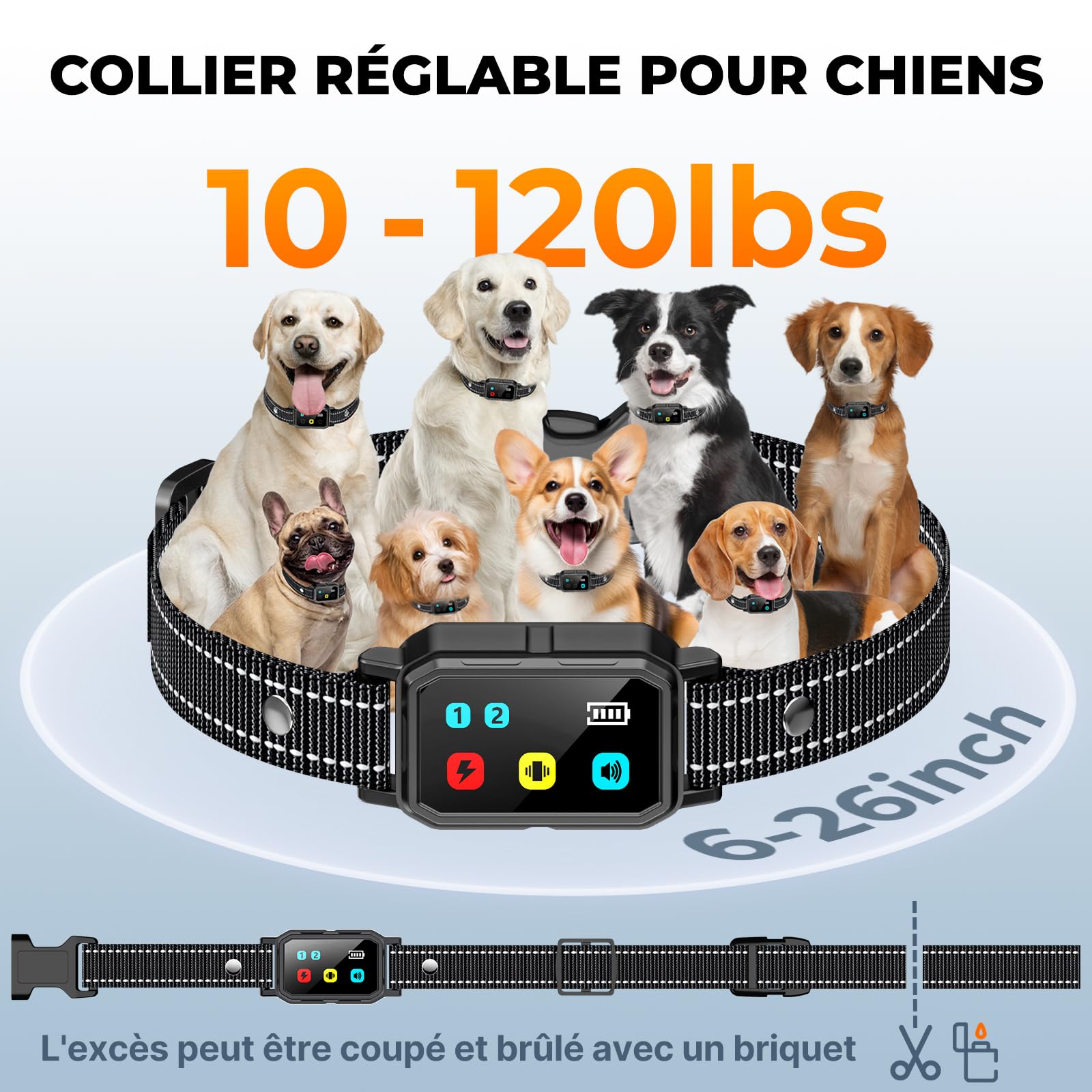 Collier de Dressage pour Chien, Portée 3000 Mètres, Collier Électrique pour Chien avec Télécommande, 4 Modes Lumières/Son/Vibration/Choc, Résistant à l'eau IP67, Adapté Aux Chiens de Petits et Grands