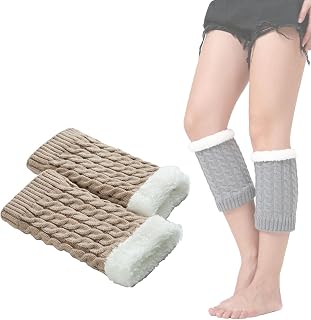Knitted Thickened Knee Warmers, Knitted Boot Cuffs Leg Warmers Sock For Winter, Warmers Sock Set (Khaki)