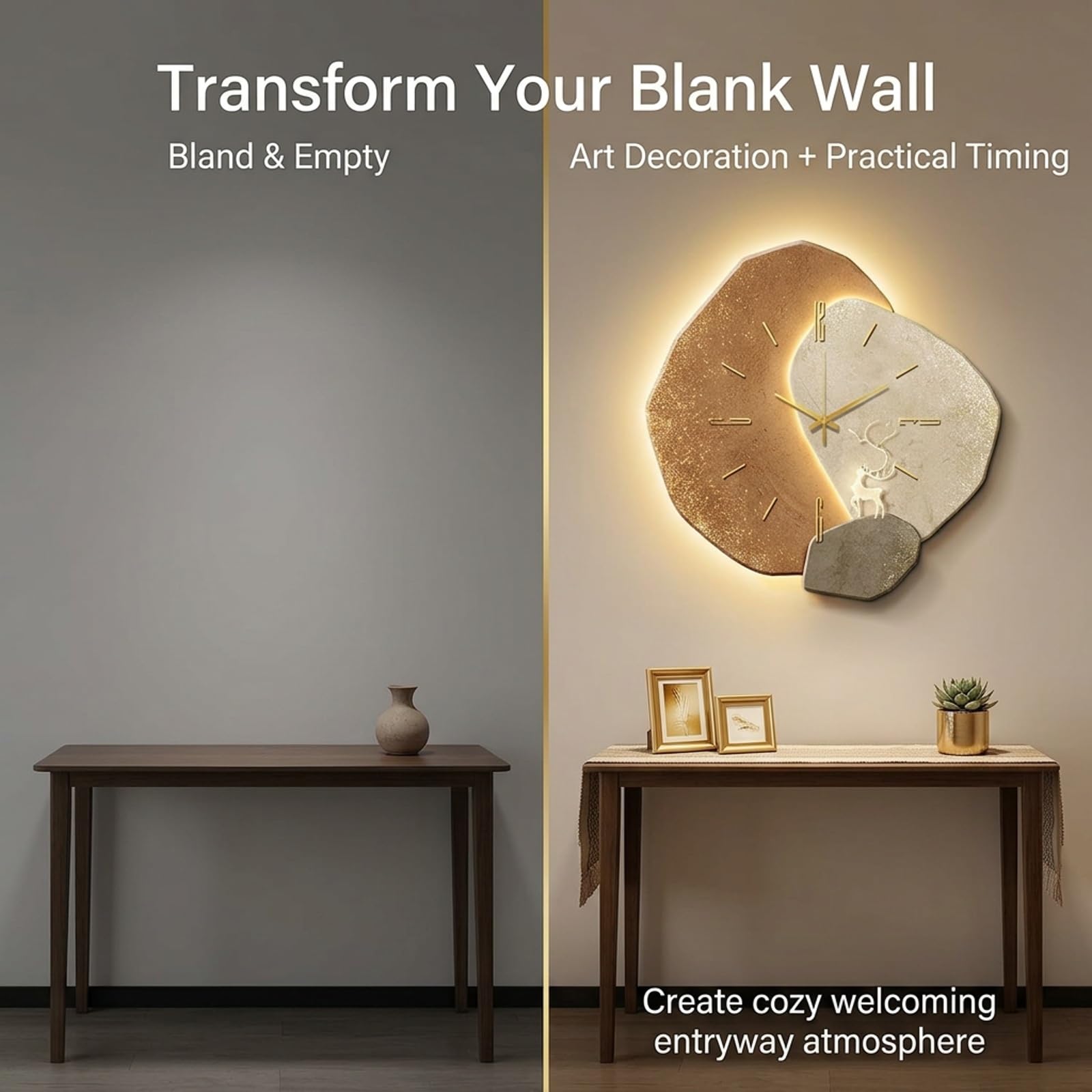 Orologio parete LED con design 3D, Moon Clock decorativo per decorazione | Design unico luna 3D, movimento al quarzo silenzioso, illuminazione LED ambientale(C,23.6IN*23.6IN_PLUG-IN MODEL)