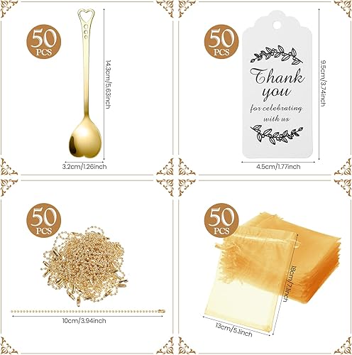 Miniatura 2 de Meanplan 50 juegos de recuerdos de fiesta de té para invitados, cuchara de té en forma de corazón, cuchara de café de acero inoxidable con bolsa de