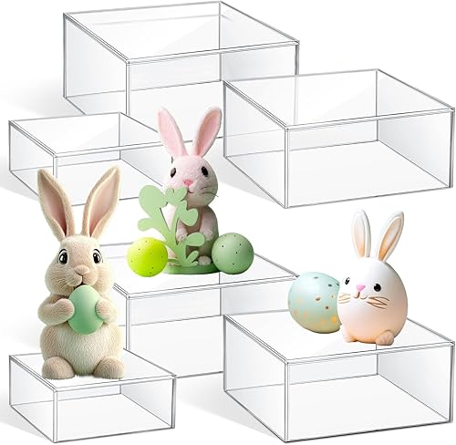 Jerify 6 Pcs Soportes Elevadores de Exhibición de Acrílico, 5.91'' 5.12'' 3.54'', Estantes de Pedestal Cuadrados Transparentes Anidables con Fondo