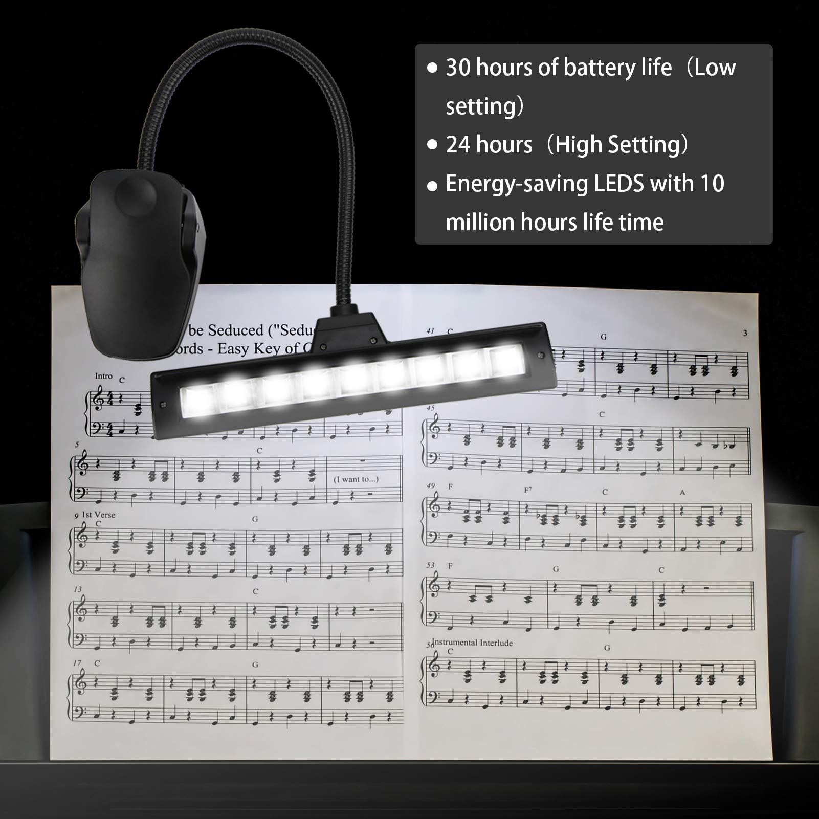 Gernie Super Bright Music Stand Light, Eye Caring Clip