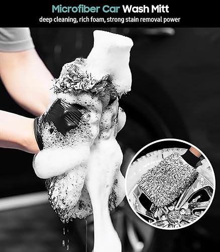 Vista 5 de Kit de cepillo de limpieza de coche YeewayVeh, cepillo de limpieza de rueda con microfibra suave y plano con 2 cubiertas removibles, cepillo