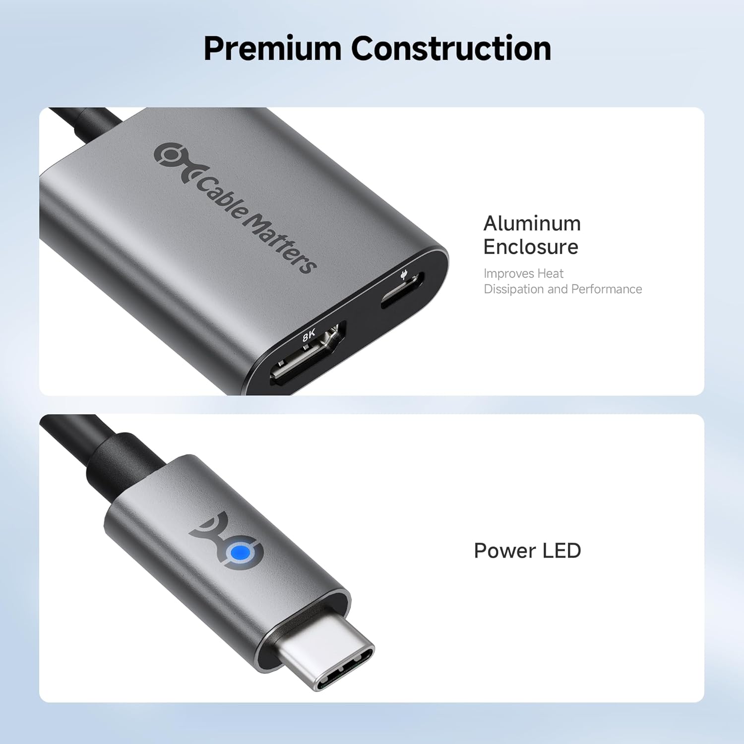 Cable Matters 48Gbps USB C to HDMI 2.1 Adapter with 100W Charging, 4K 240Hz /8K 60Hz HDR - Thunderbolt 4 Compatible with iPhone 16/15 Pro Max (Max Resolution on Any MacBook is 4K@60Hz)