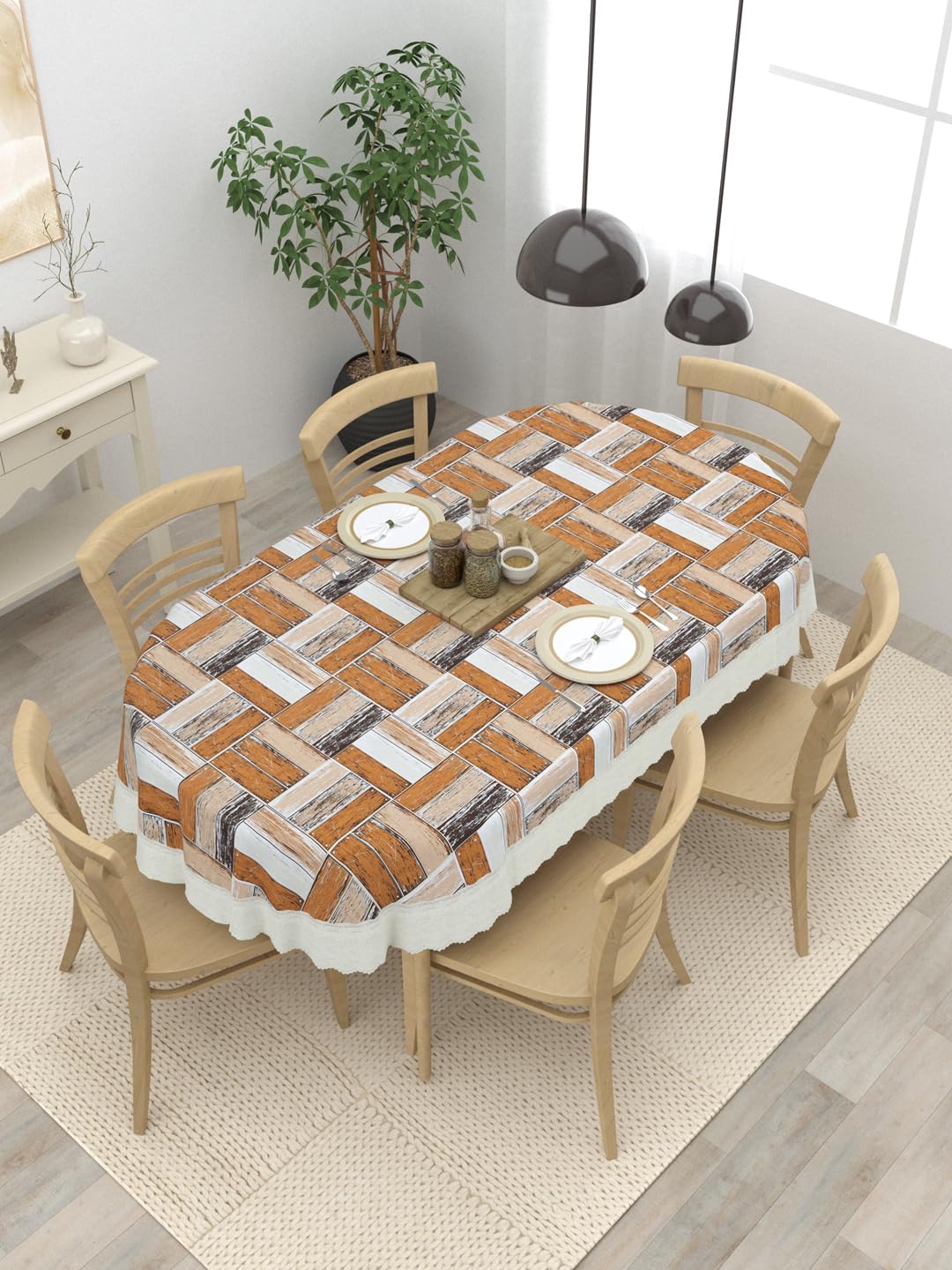 Clasiko 6 Seater Oval Dining Table Cover; 60x90 Inches or 152x228 Cms; Material - PVC; Anti Slip; Brown White Grey Bricks (B0D96KY9KP) Amazon Price History, Amazon Price Tracker