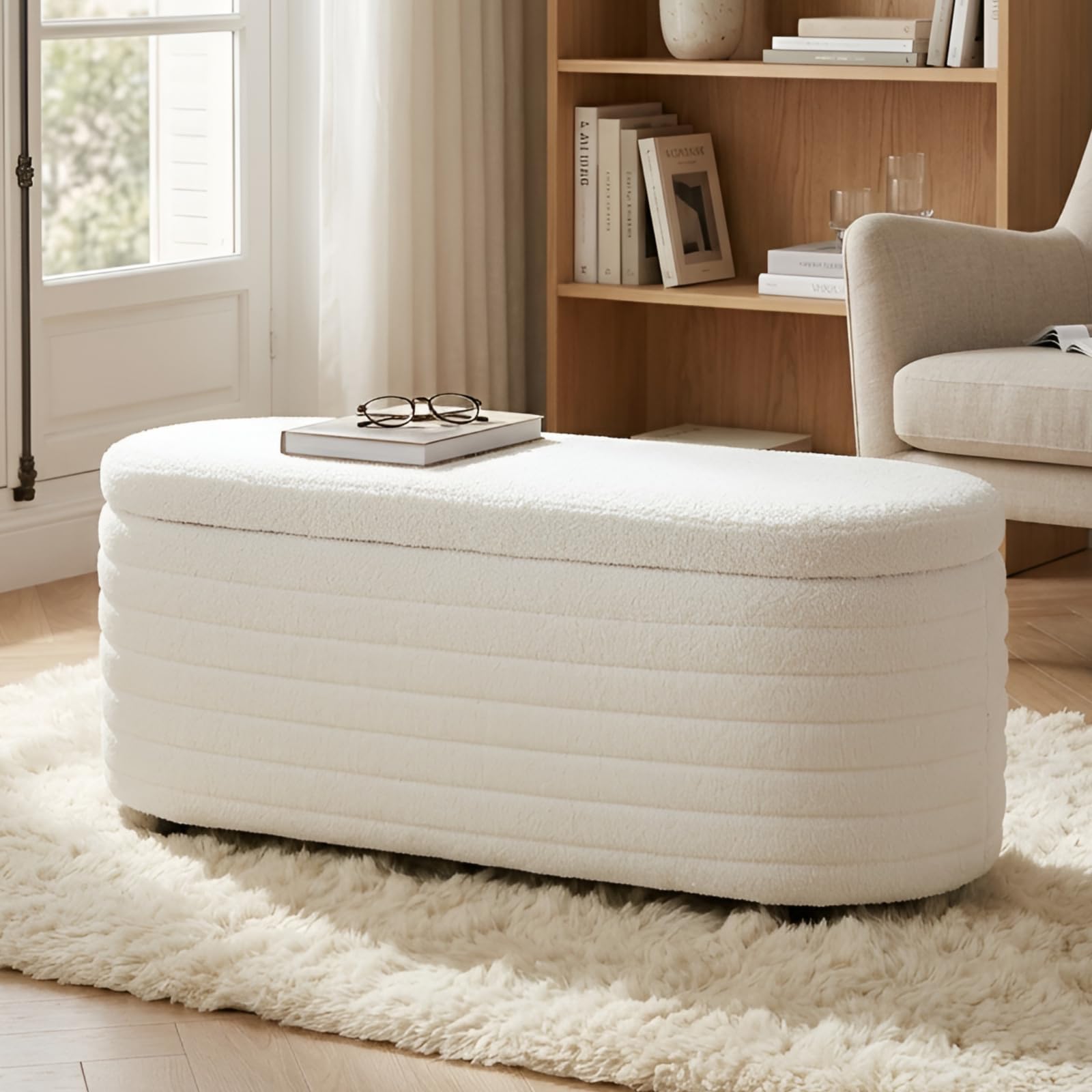 Ya-Home Cassapanca Pouf Contenitore Panca Fondo letto Pelliccia,115cm