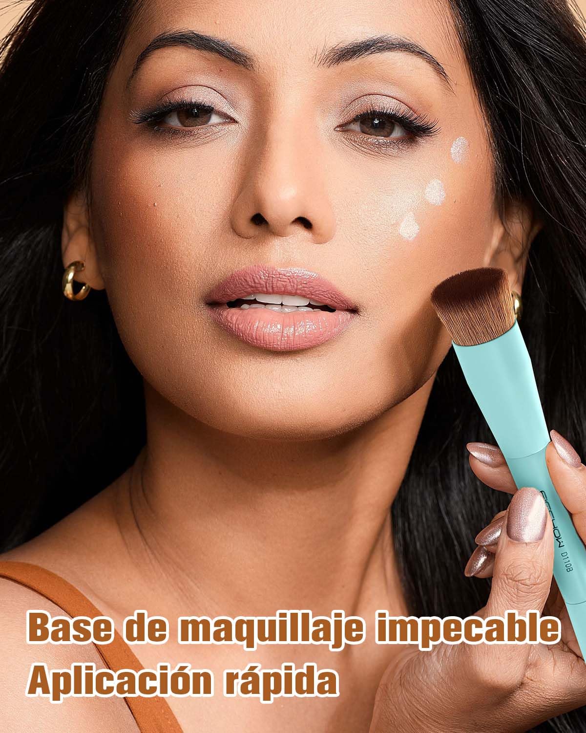 EIGSHOW Brocha de Maquillaje Doble Punta Base y Corrector, Vegana Libre de Crueldad D110 Cian