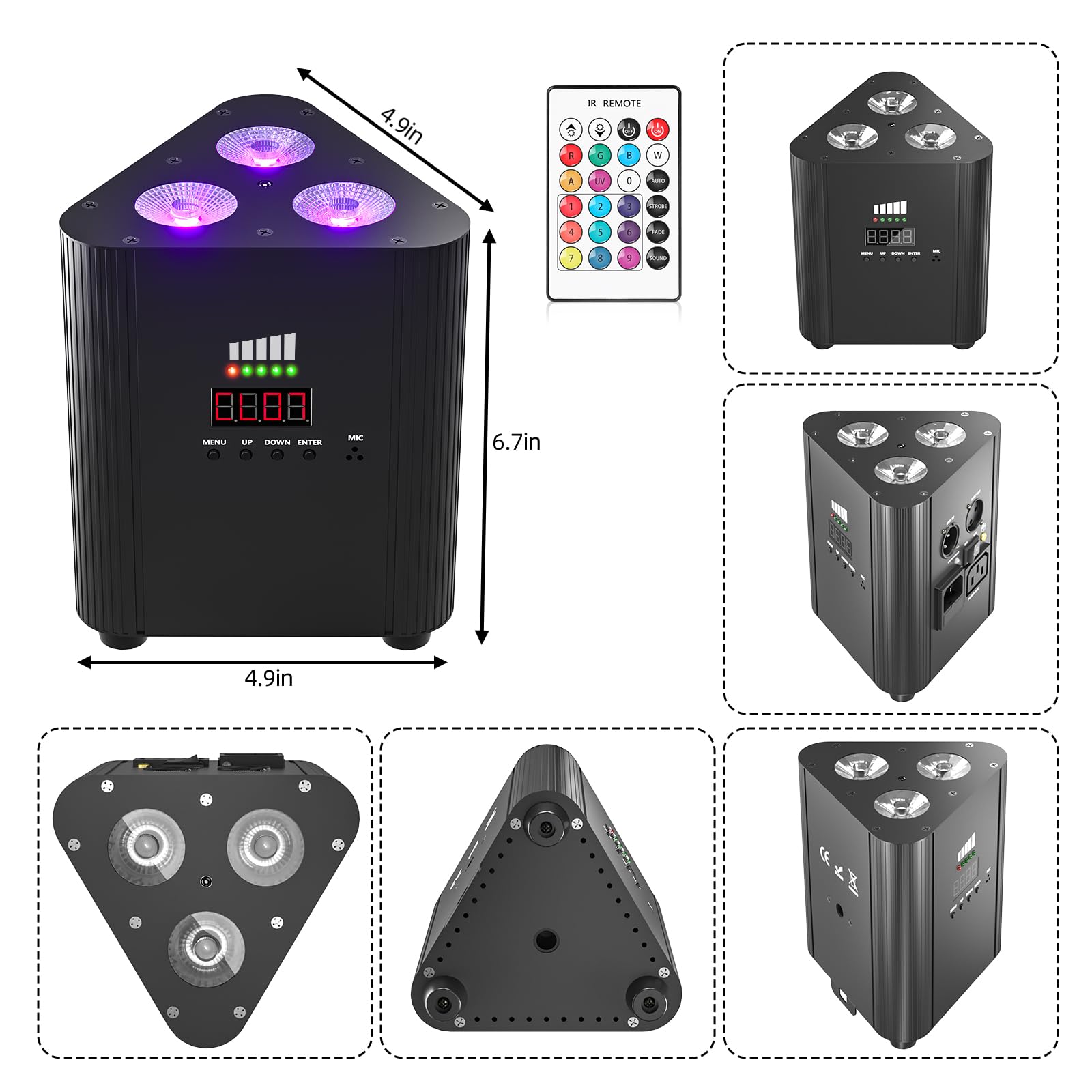 senza fili RGBW 3 LED par Faro con telecomando, 4400 mA ricaricabile Batteria-dmx-LED luce festa Uplight con indicatore di potenza DJ luce palcoscenico per KTV discoteca matrimonio Natale