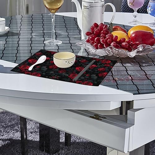 Miniatura 4 de Red Rose Placemats Set of 6 Resistant Table Mats Washable Place Mats for Dinner Party Table Decoration