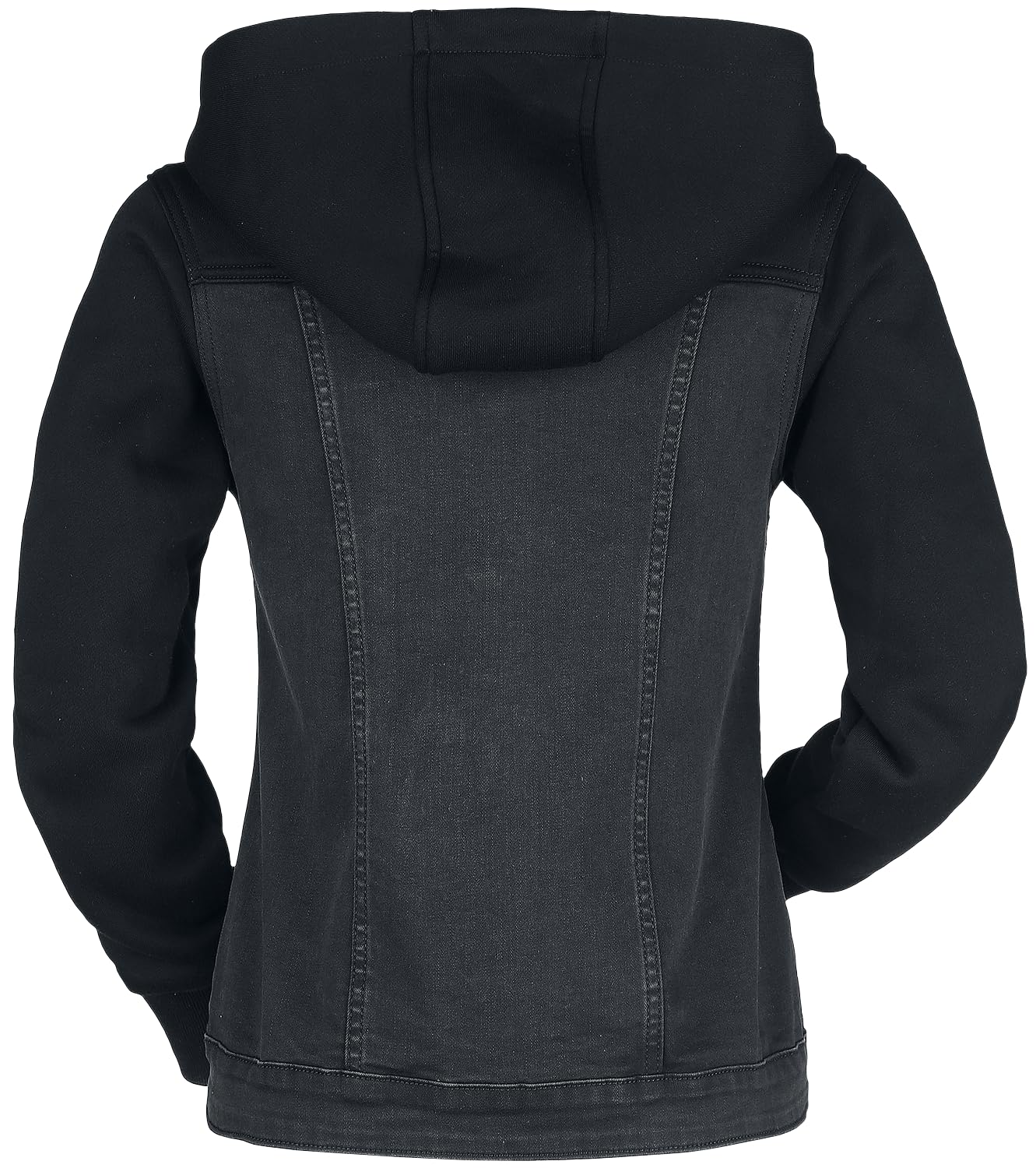 RED by EMP Damen schwarze Jeansjacke mit Sweatärmeln und Kapuze