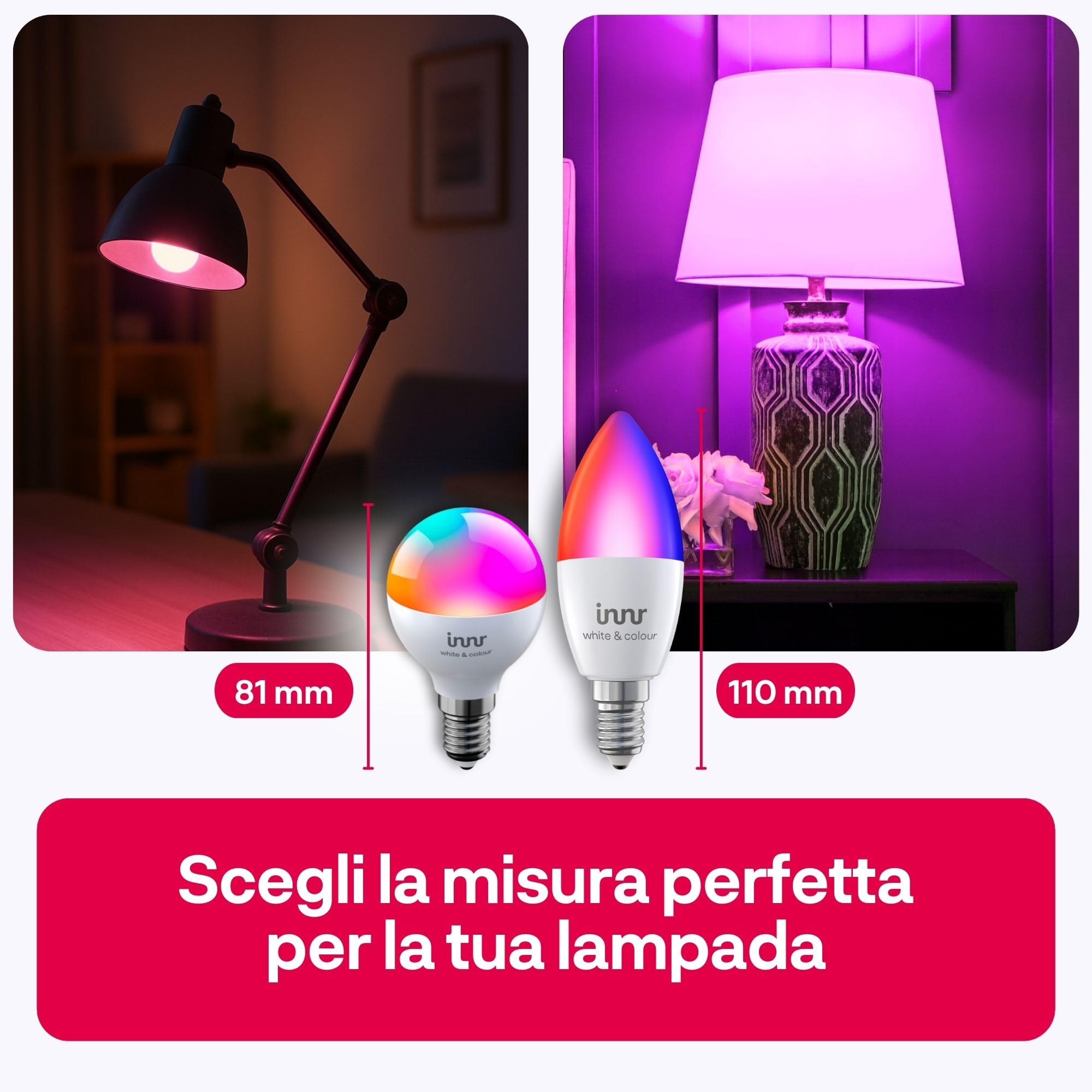 innr Lampadina Smart Miniglobo E14, per Hue* e hub Zigbee, Confezione da 2 | LED RGB, Bianco e Colori, 16 Milioni di Colori, 510 lumen, Dimmerabili