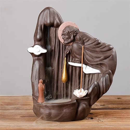 Miniatura 6 de Quemador de incienso de reflujo de humo de arena morada, quemador de incienso que representa el loto dorado Guanyin, sándalo, decoración del hogar