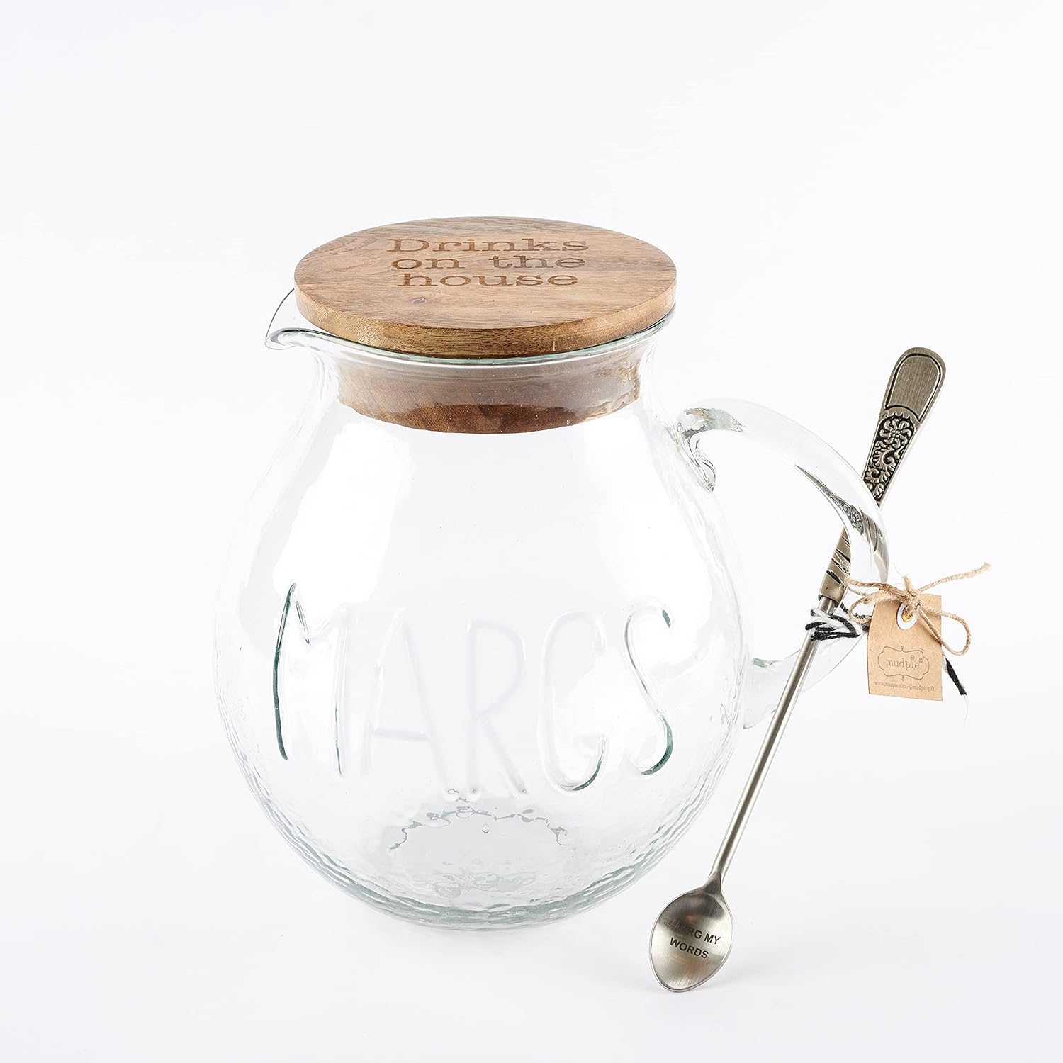 Mud Pie Glass Margarita Pitcher with Lid and Spoon Serving Set
