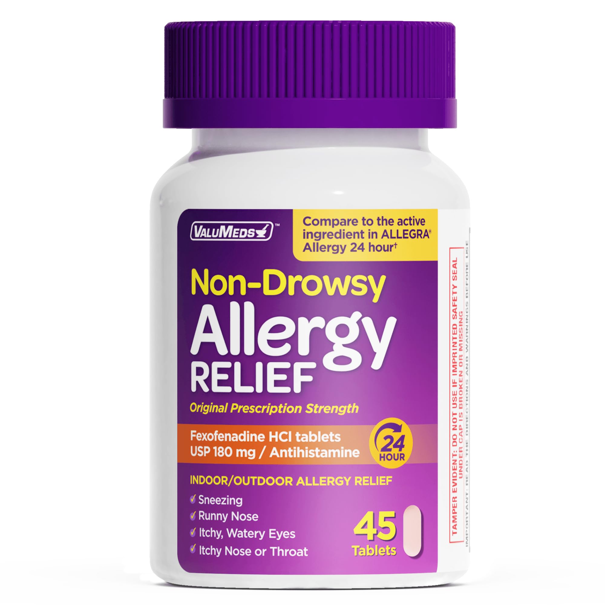ValuMeds 24-Hour Allergy Relief Fexofenadine Hydrochloride 180mg | Non-Drowsy Antihistamine Generic Medicine for Allergies, Hay Fever, Itchy Eyes for Kids, Adults | Compare to Allegra (200-Count) — Amazon image 8