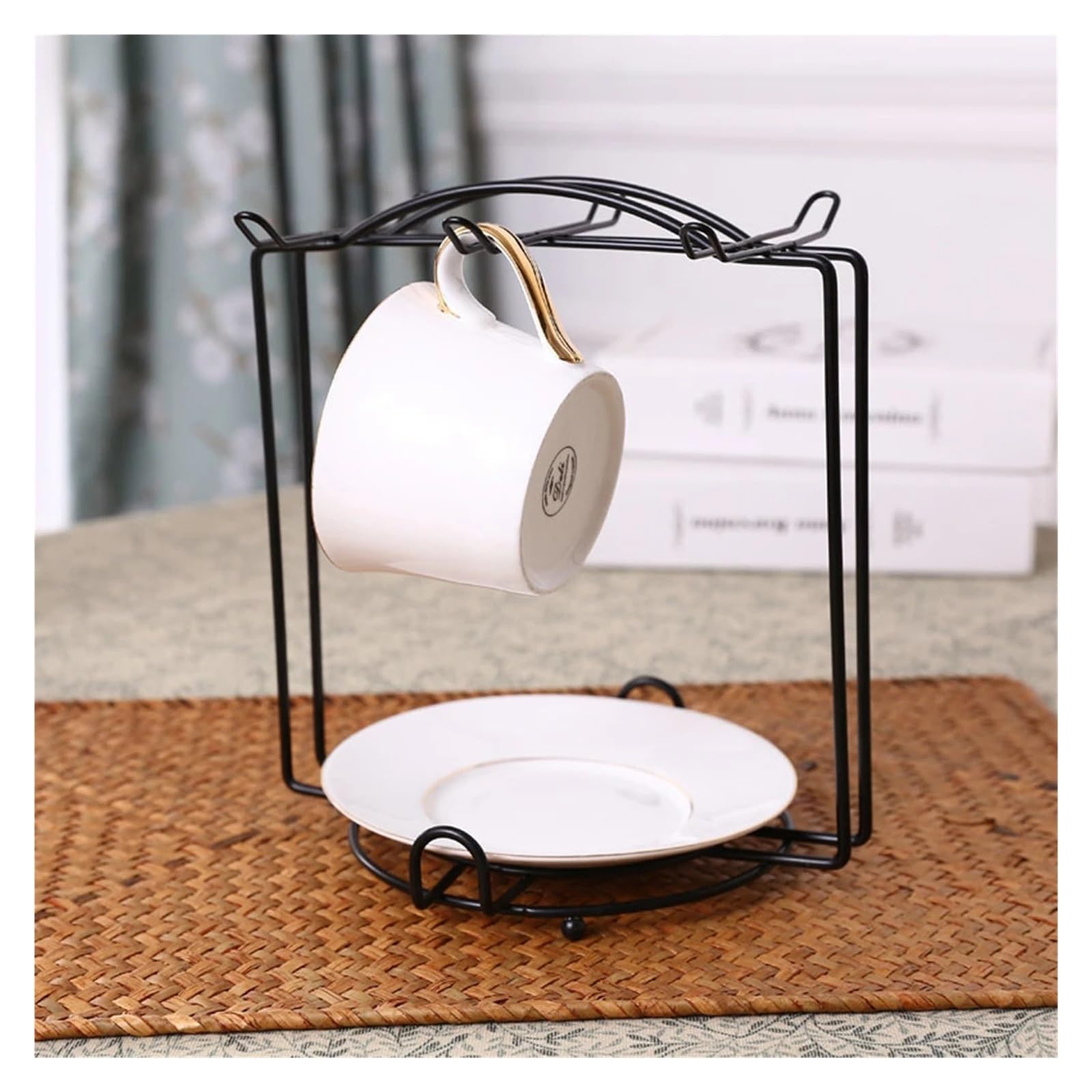Kaffeetassenständer Tee Tasse Und Untertasse Display Rack Moderne Lagerung Rack Organizer Mit Haken Zähler Tasse Halter for Gerichte Dekor Küche becher Hängen