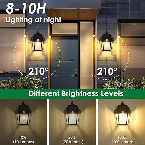 Miniatura 3 de Mancra Luces solares de pared para exteriores con 3 modos, sensor de movimiento del anochecer al amanecer, luces solares impermeables para