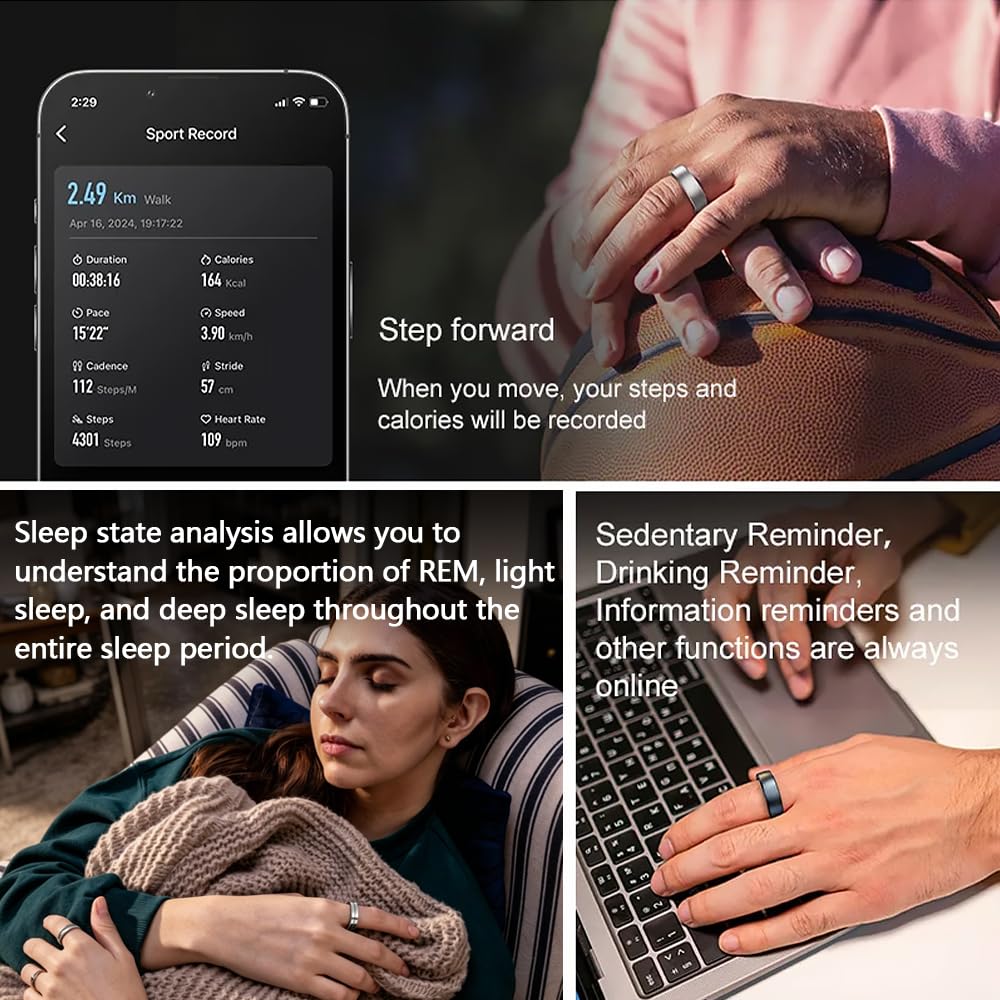 Smart Ring Fitness-Überwachung Kompatibel mit iPhone & Android, Silbe #10 | Fitness Tracker Mit Ladecase, IP68 wasserdicht, Sport- & Schlafüberwachung, verschiedene Sportmodi, App ohne Abonnement