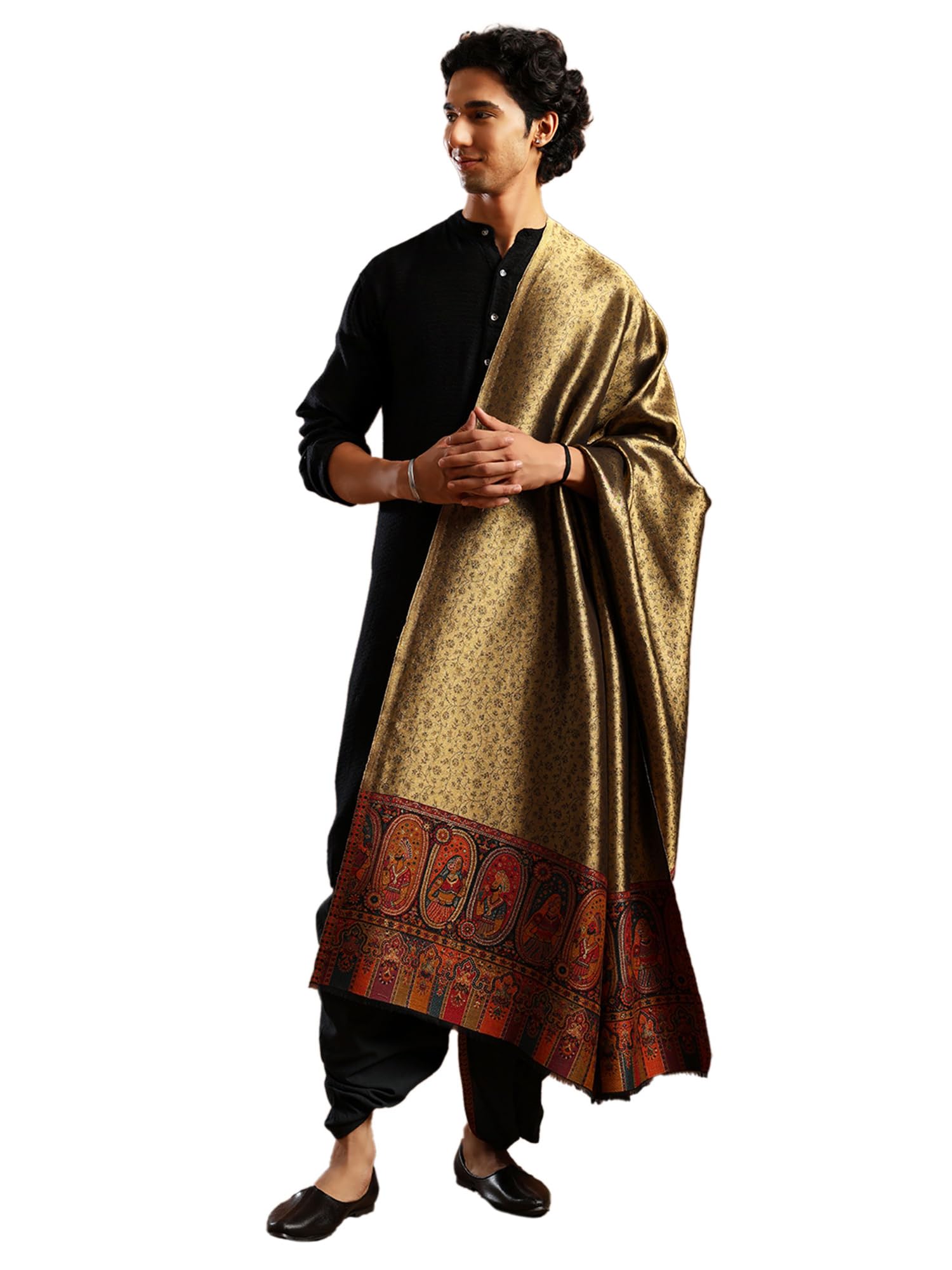 tweedle Woven Design Zari Shimmer Shawl for Men, Multi-Colour Ethnic Motifs Palla, Size - 40 x 80 inches-picture-39