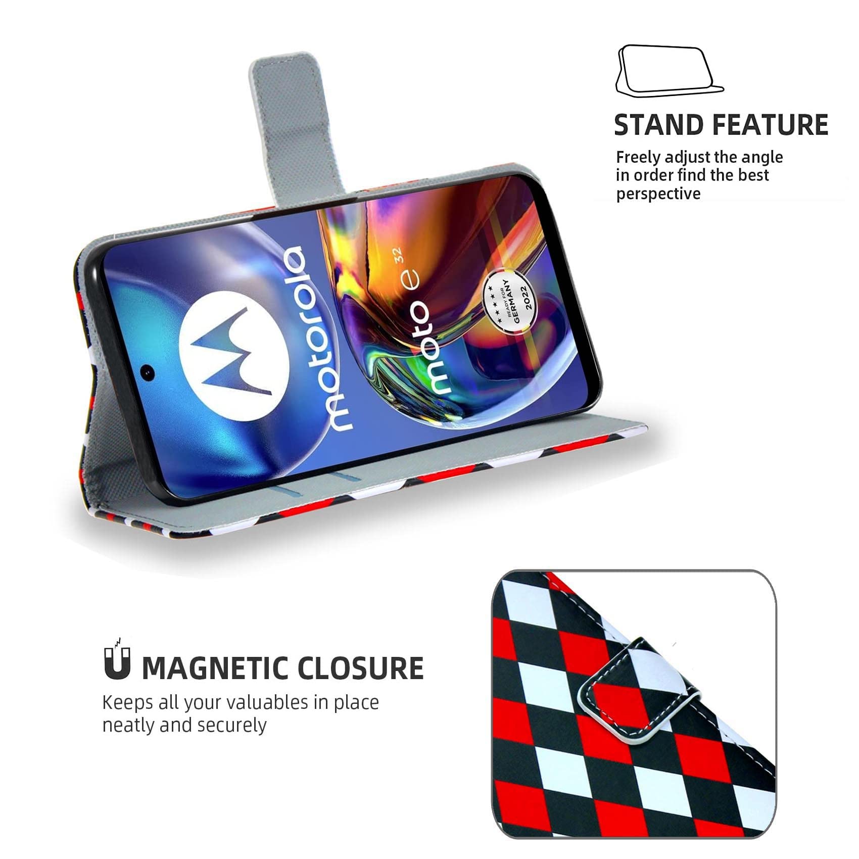 Custodia Portafoglio Motorola Moto E32 | Cover In PU Pelle Con Slot Carte E Magnete | Flip Case Con Supporto | Lupo Nero Marrone