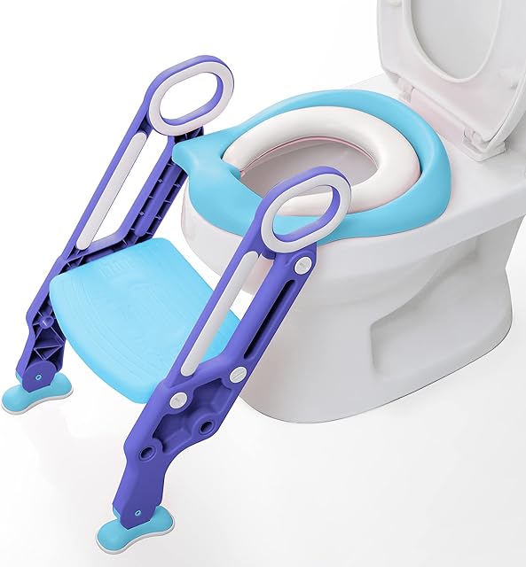 GRANDMA SHARK Kids Toilet Potty Training Chair, Anti-Slip Potty Training Toilet Chair with Foldable for Kids Toddler Unisex (Blue)
