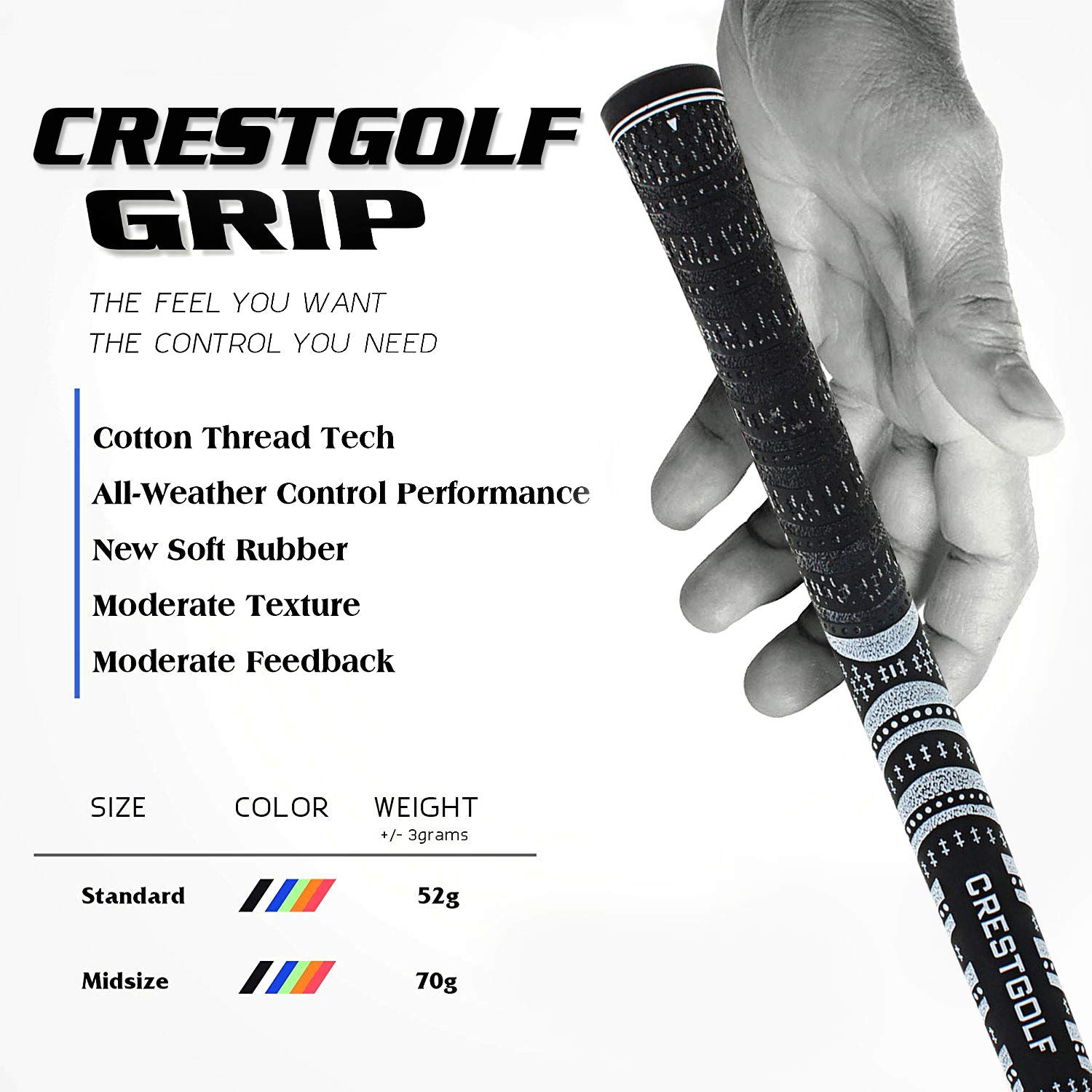KOFULL Grips Golf Lot de 13 poignées de Golf en Fil de Carbone Taille Moyenne(Standard/Midsize)