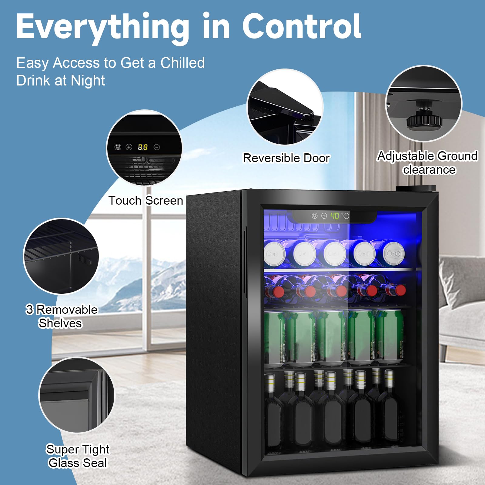 Stopasd Beverage Refrigerator Cooler, 2.6 Cu.Ft/95 Can Drink Fridge with Adjustable Shelves & Glass Door for Soda Wine Beer, Quiet Undercounter Small Fridge for Home/Office/Bar/Garage(40-61 ℉), Black on Fridge.com