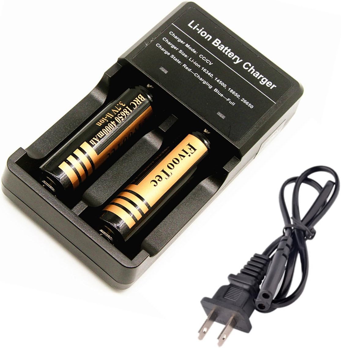 2-Slots USB Battery Charger 3.7V - Universal Intelligent - LCD Indicators - for 18650.26650,14500, 15500, 16340, 17500, 18350, Li-ion Ni-MH Ni-CD or More Rechargeable Batteries