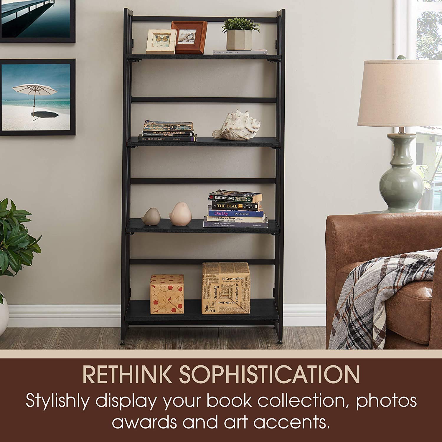 Halter 4Tier Industrial Bookshelf Standing Shelving Unit Folding Book