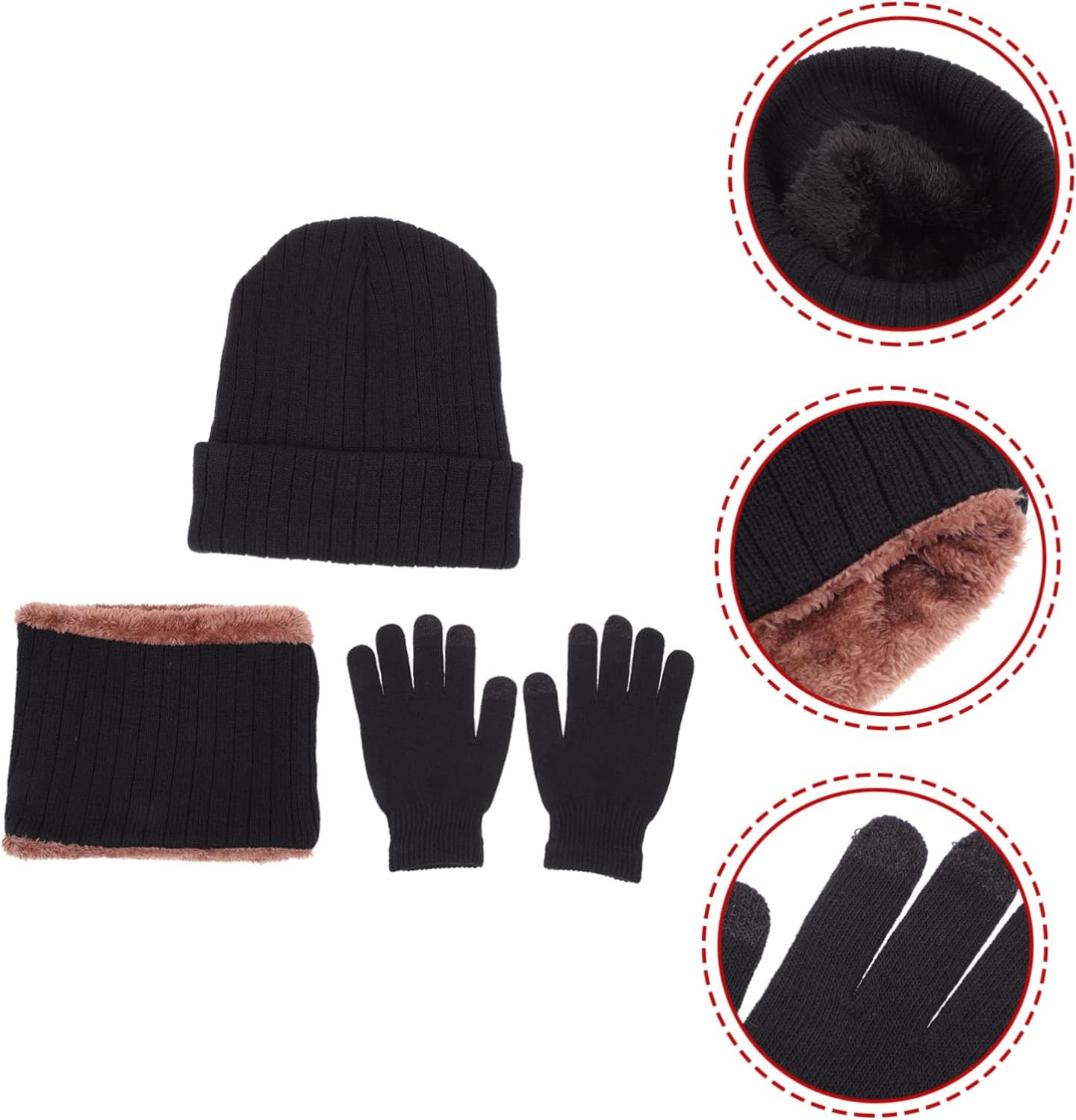 Holibanna 1set Warm Fleece Lined Knitted Scarf Hat Gloves for Outdoor Hiking Stylish Accessory for Men Women Soft and Comfortable for Cold Weather Black