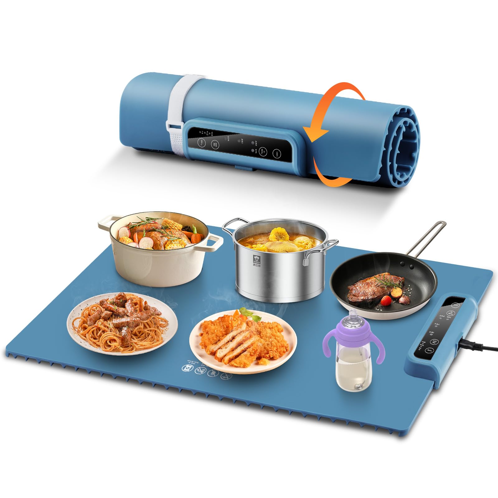 Warming Mat for Food, Full Surface Heating Electric Warming Tray for food, 3-Temperature Settings Portable Food Warming Mat, Auto Shut-Off Rollable Warming Trays for Buffets Party, Gatherings Blue