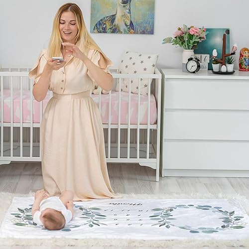 Miniatura 7 de Twins - Manta mensual para bebé, manta de forro polar suave para el mes del bebé, diseño de hojas de eucalipto, género neutro para niños o niñas,