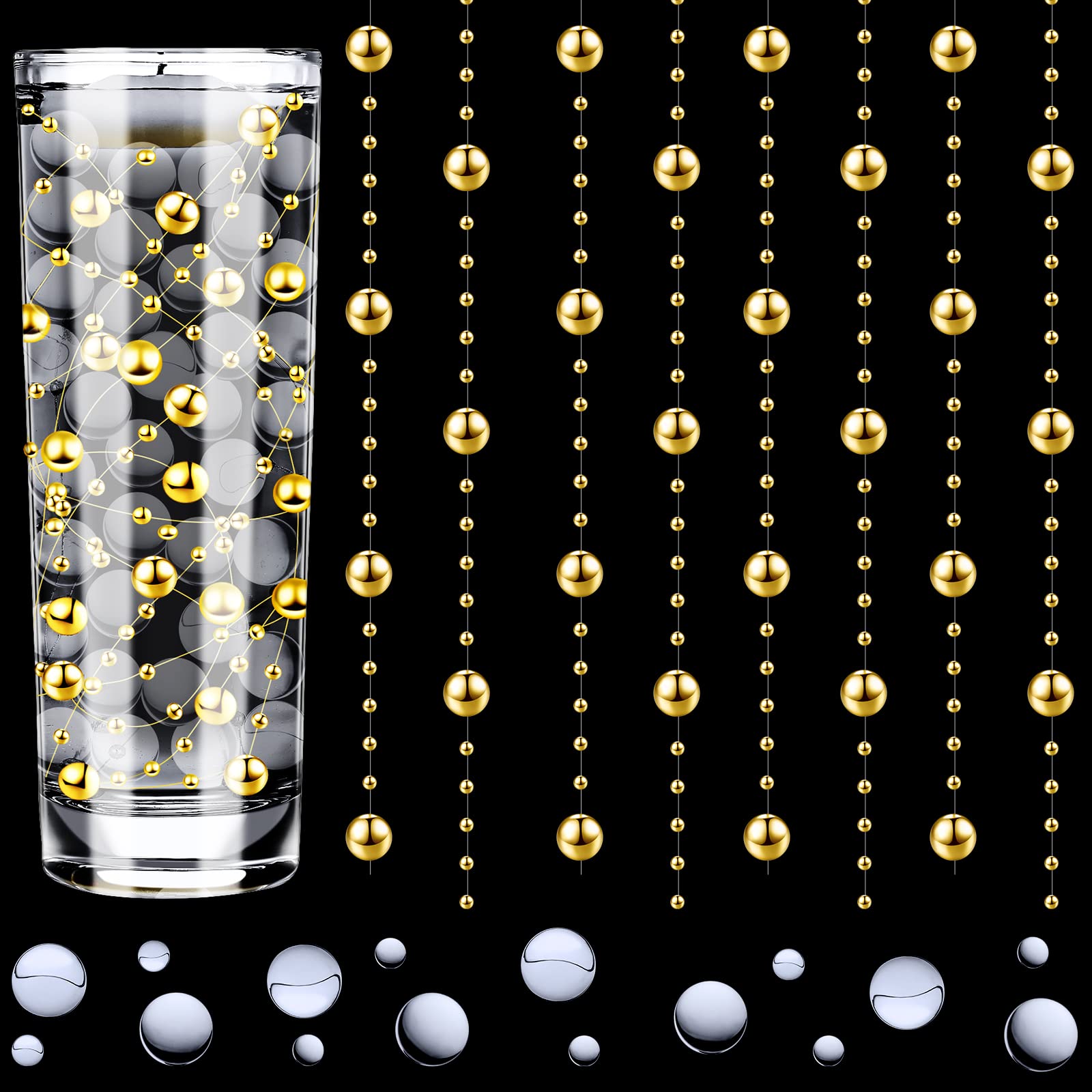 Buy 118 Feet 24 Strings of Pearls for Floating Candle Artificial Golden