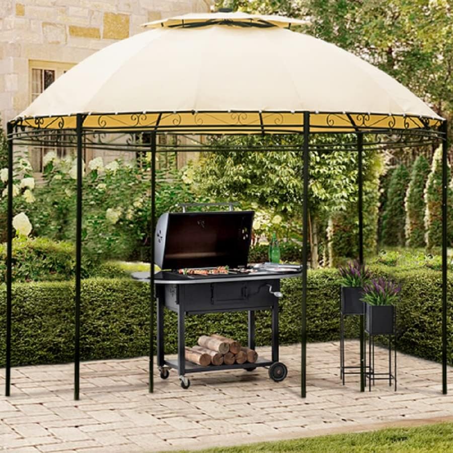Outdoor Patio Dome Soft Top Gazebo with Removable Curtains