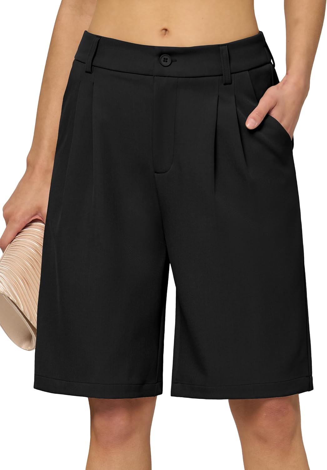 Women’s Bermuda Dress Shorts Wide Leg Long Shorts High Waisted Dressy Casual with Pockets 10″
