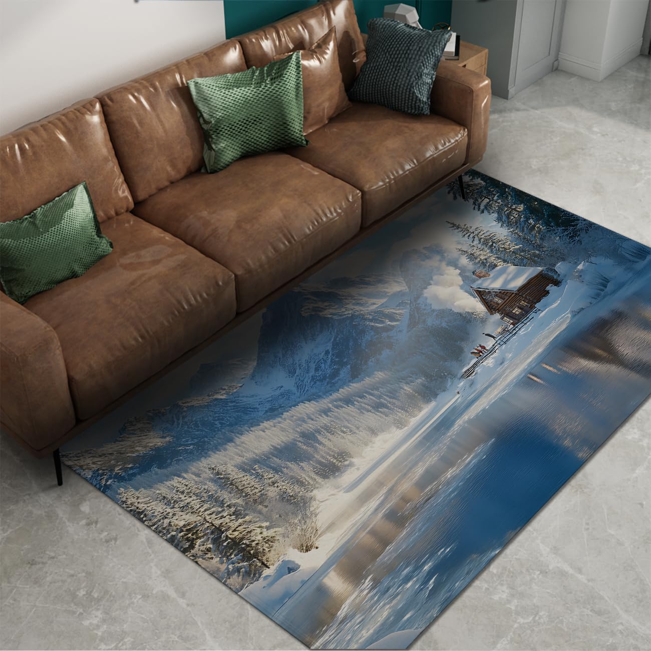 Tapis Snow Mountains dans une chambre pour créer une ambiance chalet en hiver