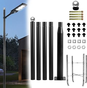 Street Light Pole 16ft,Black Heavy-Duty Outdoor Solar Light Pole