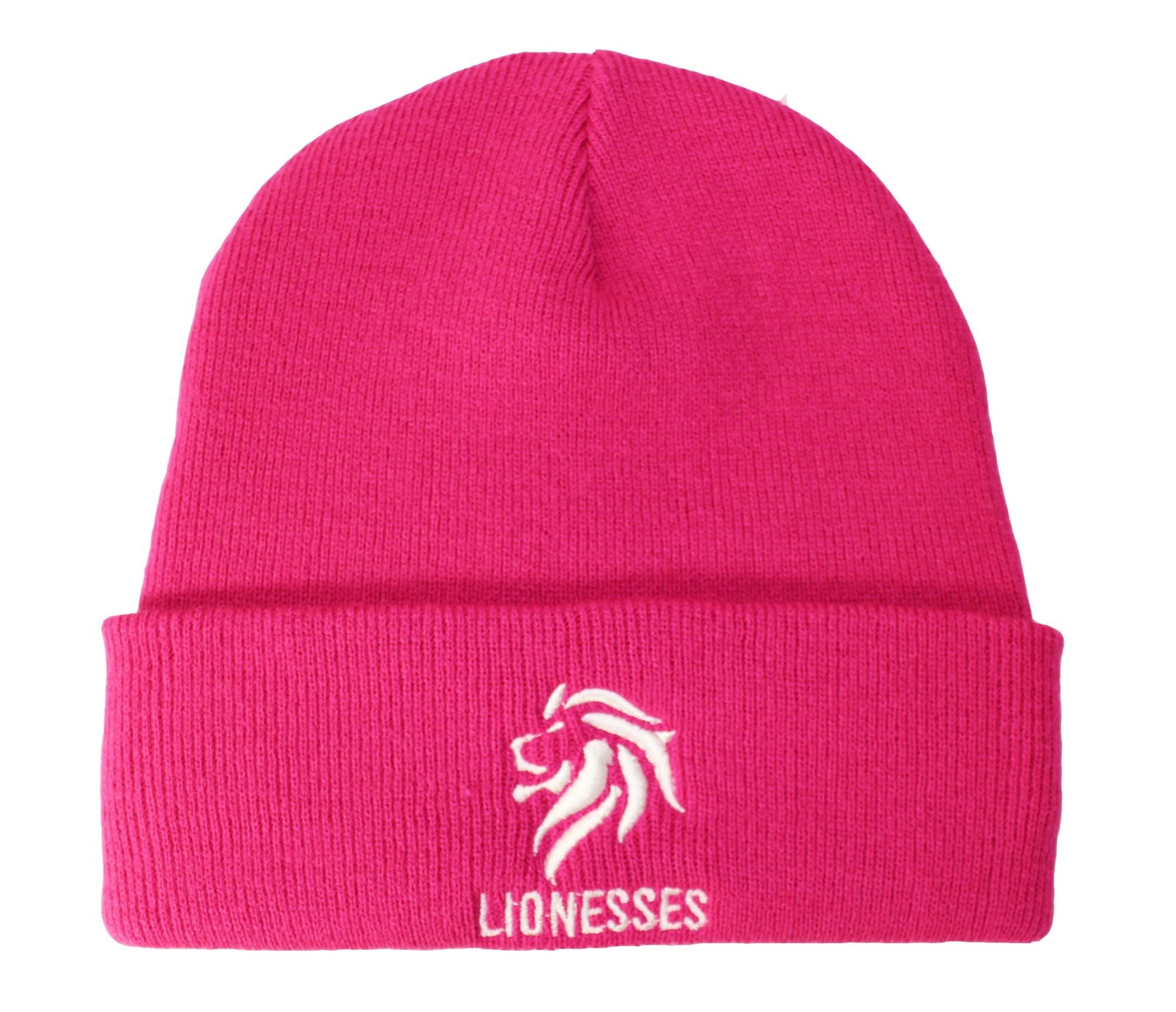 TeddyT's Ladies Lionesses England Embroidered Hot Pink Beanie Hat