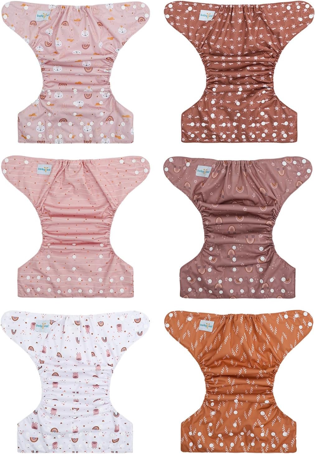 babygoal Large Cloth Diapers Pack of 13 for 3-5 Year Toddlers, Cloth Diaper Covers 6 Pack with 6pcs Inserts and Wet Bag, Reusable Washable & Waterproof