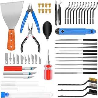 3D Printer Tool Kit, 3D Printed Model Refinement Tools and Accessories for Cleaning, Cutting, Deburring, and Finishing, Including Art Knife Set, Brass Nozzle & Clean Tools, Trimming Tools, 66Pcs