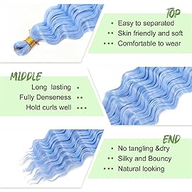 Eerya Long Curly Braiding Hair 18 Inch 2 Packs Sky Blue Deep Ocean Wave Crochet Hair for Black Women Deep Wave Braiding Hair for Boho Braids (18 inch, sky blue)