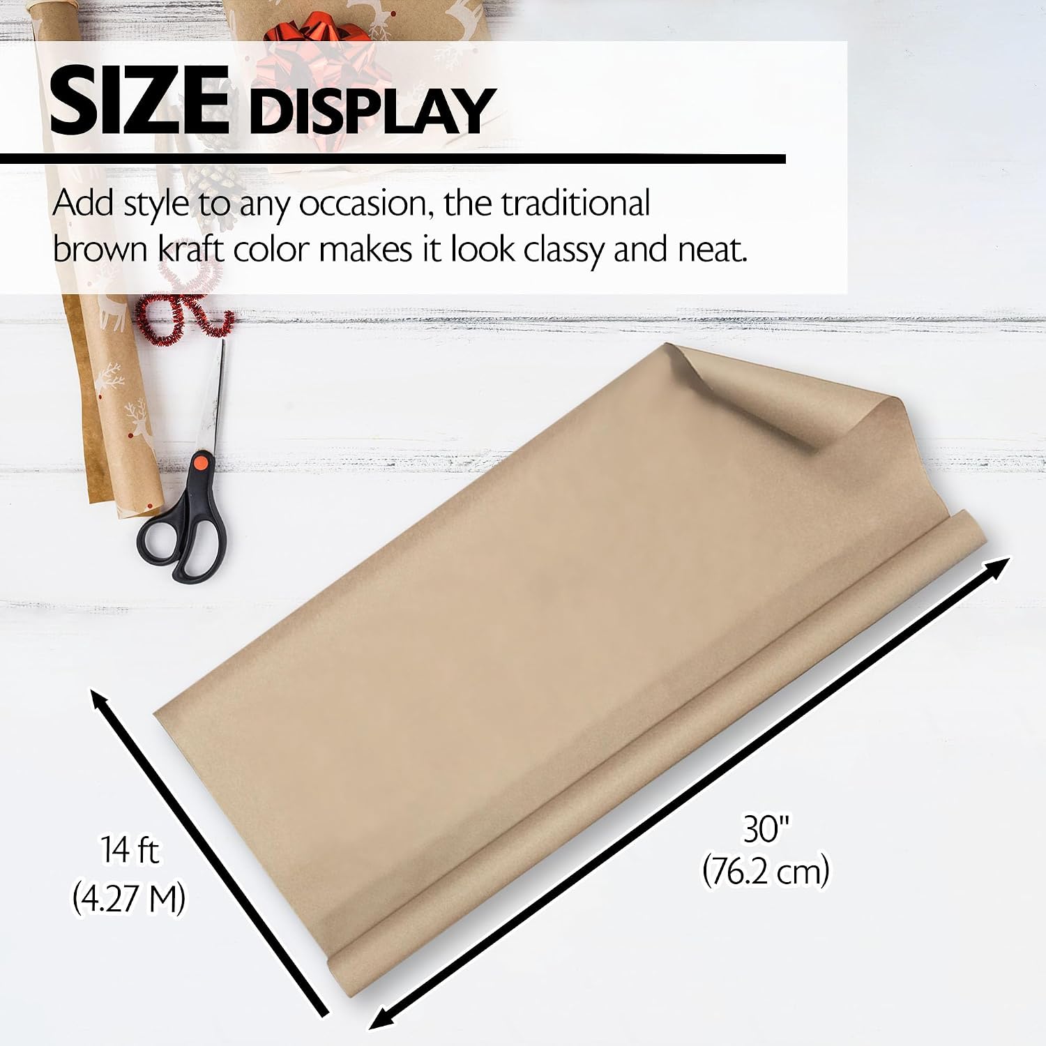 BAZIC Products Natural Kraft Paper Roll 30" X 14 ft., All-Purpose Brown Gift Wrap Paper, Wrapping Packing Shipping Dunnage, 100% Recycled Material, 36-Roll